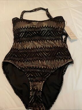 Womens One-Piece Swimsuit in Black and Gold ** never worn